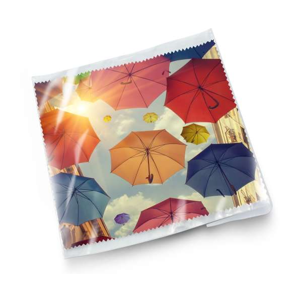 Brillenputztuch Eco - rPET Mikrofasertuch 15 x 18 cm, in transparentem Schutzetui