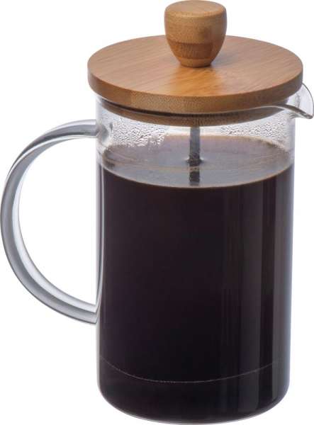 Kaffee- oder Teezubereiter aus Glas mit Bambusdeckel