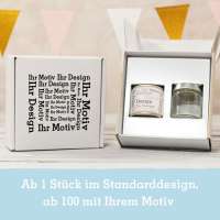 Eismixglas und Eispulver im bedruckten Geschenkkarton