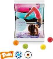 Maxitüte, 145x110mm Folie, weiß Trolli Fruchtgummi Fußbälle, mini, bunt gemischt, 10% Fruchtsaft