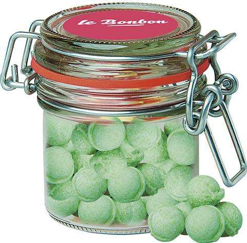 Waldmeister-Brause Bonbons, ca. 60g, Bonbonglas Mini