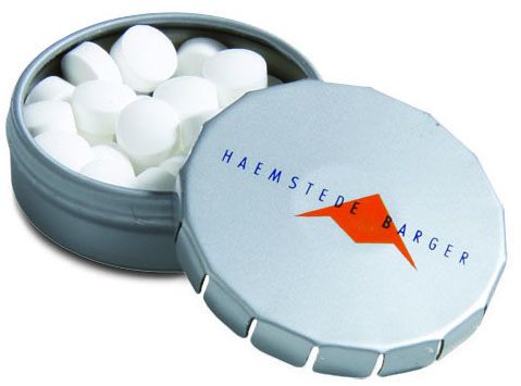 Micro Mini Klick-Klack Dose Pfefferminz als Werbeartikel