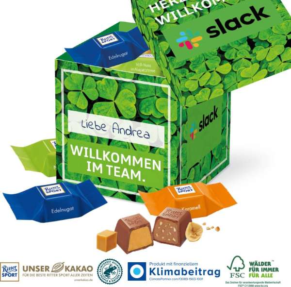 Würfelbox mit Ritter SPORT Schokowürfel