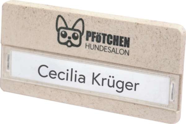 Namensschild, nachwachsende Rohstoffe