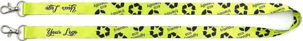 Nachhaltiges rPET Schlüsselband Lanyard mit zwei Karabinern, beidseitiger unregelm. Sublimationsdruc