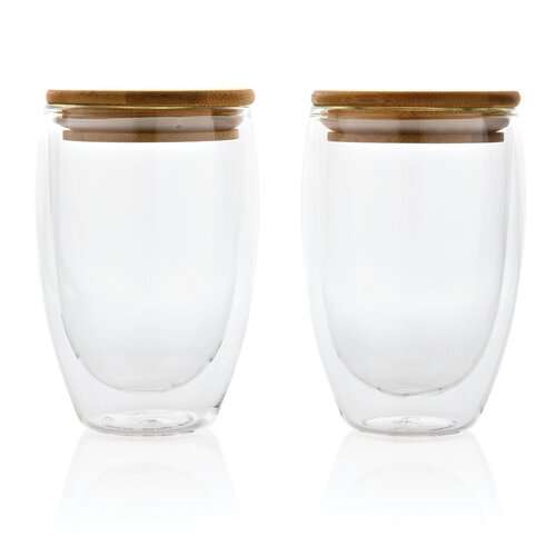 2-tlg Set Borosilikatgläser mit Bambusdeckel 350ml