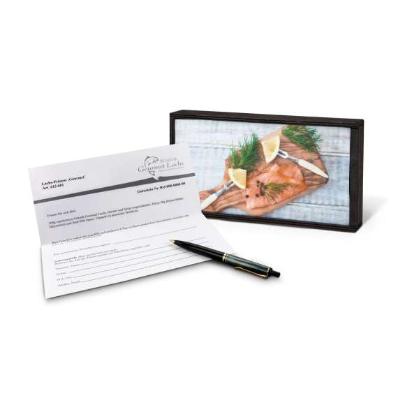 Präsentset Lachs-Gutschein in Holzbox: Gourmet