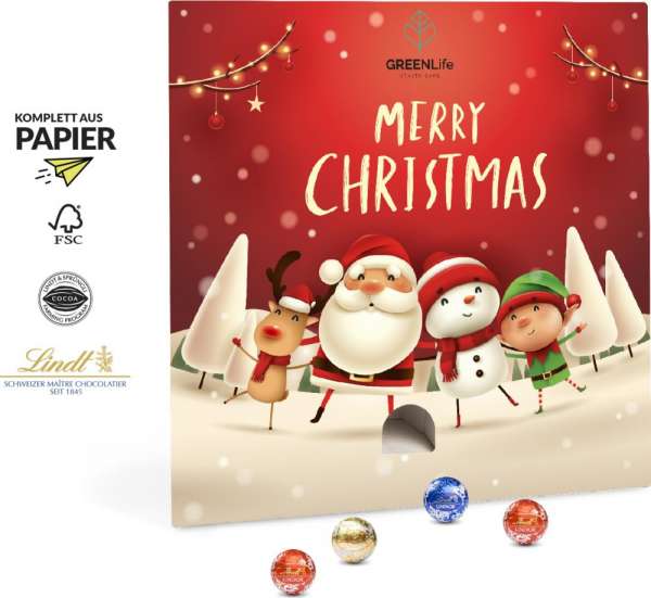 Lindt Lindor Adventsspender &quot;Quadrat&quot; 115g mit 4c Druck
