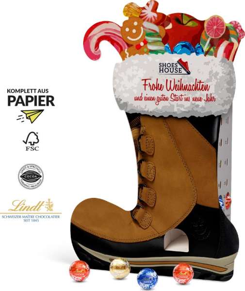 Lindt Lindor Adventsspender &quot;Stiefel&quot; 115g mit 4c Druck