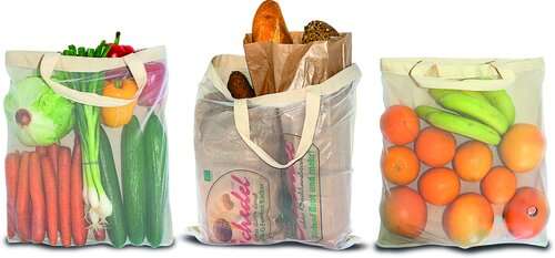 Baumwolltasche mit einseitigem Nylon-Netz und 2 kurzen Griffen - 150 g/m² - 38 x 42 cm