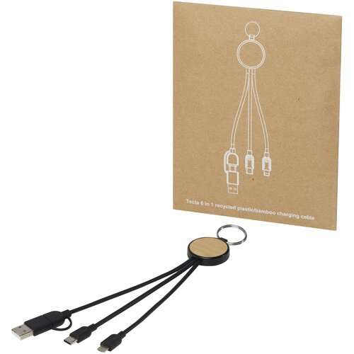 Tecta 6-in-1 Ladekabel mit Schlüsselring aus recyceltem Kunststoff und Bambus