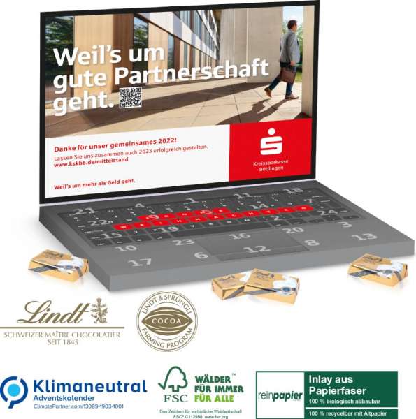 Adventskalender Laptop Lindt Schokotäfelchen