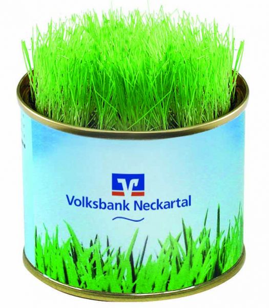 Grüne-Oase-Dose, Ø 73 x 58 mm, Zimmerrasen, 1-4 c Digitaldruck inklusive