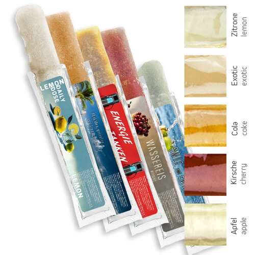 Bio Wassereis im 5er Sortenmix (Apfel, Kirsche, Cola, Exotic, Zitrone), 30 ml, Express Schlauchtüte