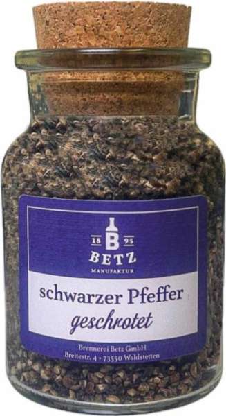 Schwarzer Pfeffer, geschrotet im Korkenglas, 80 g