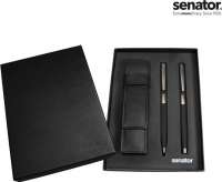 senator® Image Black Line Set - Drehkugelschreiber und Rollerball in Box mit Lederetui