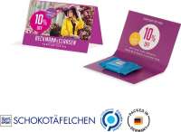 Werbekarte Visitenformat aus weißem Karton mit Abreißperforation Ritter SPORT Schokotäfelchen Alpenm