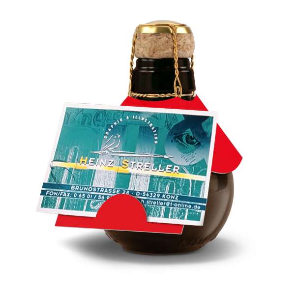Kleinste Sektflasche der Welt! rot mit Visitenkarteneinschub