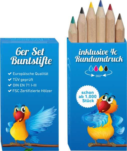 Buntstifte, 6er Set, inklusive Rundumdruck