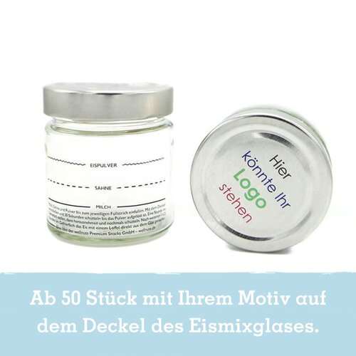 Eismixglas und Portionsbeutel Eispulver im Geschenksäckchen