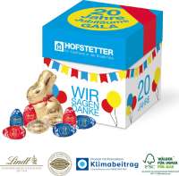 Würfelbox mit Goldhase und Schoko-Eier von Lindt