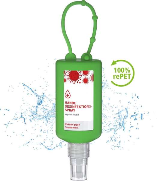 Hände-Desinfektionsspray (DIN EN 1500), 50 ml Bumper grün, Body Label (R-PET)