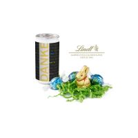 Präsentset Lindt-Oster-Überraschung, Das Nest in der Dose – Etikett Frohe Ostern – EierWiese