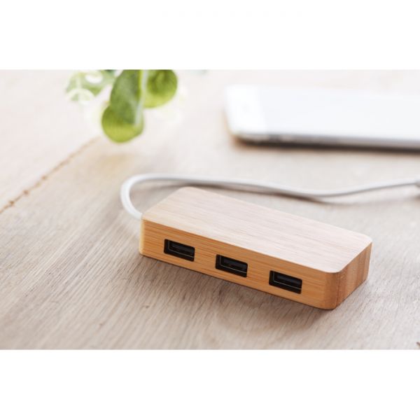 VINA 3 Port 2.0 USB Hub Bambus