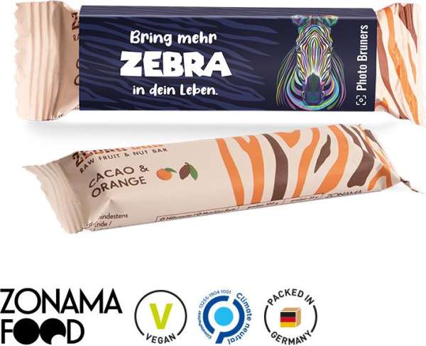 Zebra Bar Werbeschuber aus weißem Karton Cacao &amp; Orange