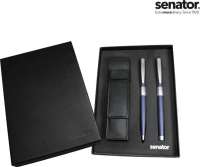 senator® Image Chrome Set - Drehkugelschreiber und Rollerball in Box mit Lederetui