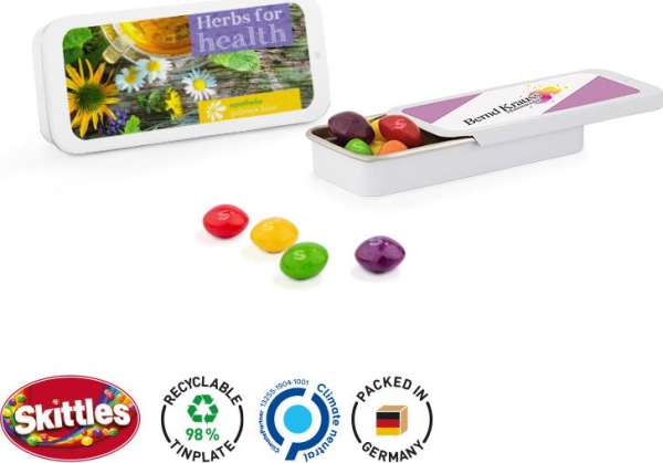 Schiebedeckeldose, weiß Deckel aus Metall Unterteil aus Metall M&amp;M´s Chocolate
