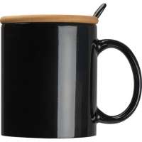 Vorschau: Keramiktasse mit Löffel und Bambusdeckel Vorschau: Keramiktasse mit Löffel und Bambusdeckel