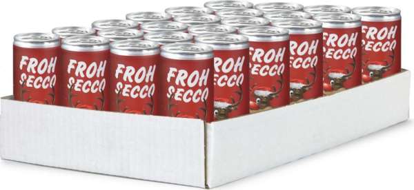 Geschenkartikel / Präsentartikel: FROHSECCO Elch (rot) - 24 x Promo Secco 0,2 l , Slimlinedose