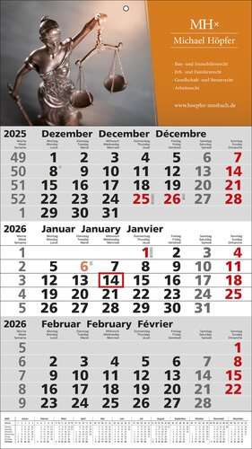 Papierwandkalender Standard 1 plus