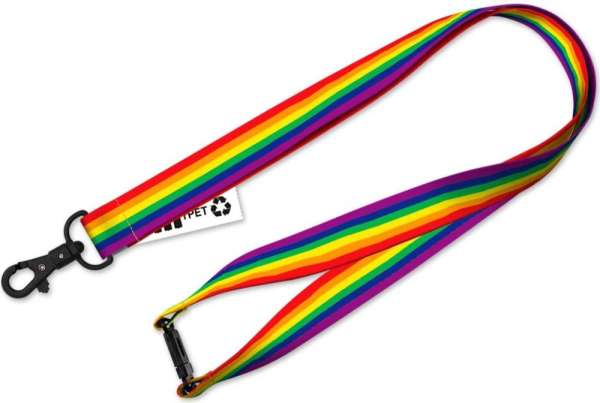 Nachhaltiges rPET Schlüsselband Lanyard mit Karabinerhaken und Sicherheitsclip, beidseitiger regelm.