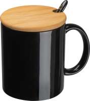 Keramiktasse mit Löffel und Bambusdeckel