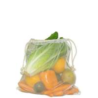 Baumwollbeutel mit einseitigem Nylon-Netz und doppeltem Kordelzug - 150 g/m² - 30 x 40 cm