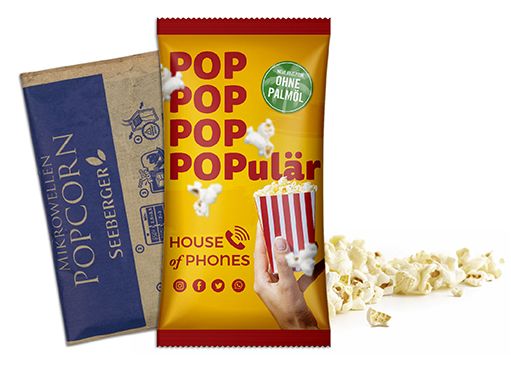 Seeberger Mikrowollen-Popcorn süss ohne Palmöl im Werbetütchen inkl. 4c Druck