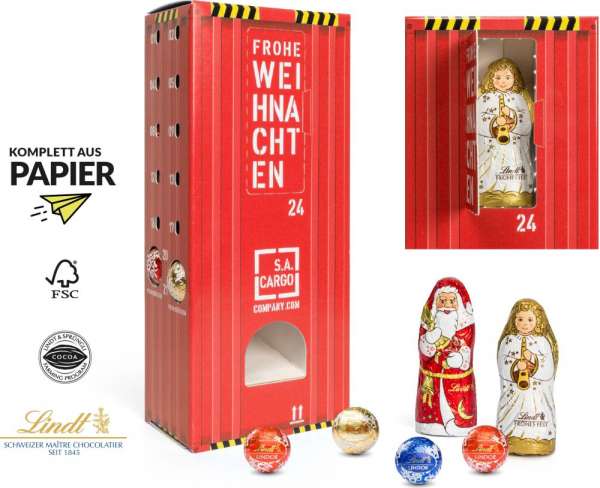 Lindt Lindor Adventsspender &quot;Turm&quot; mit Hohlfigur Nikolaus 120g mit 4c Druck