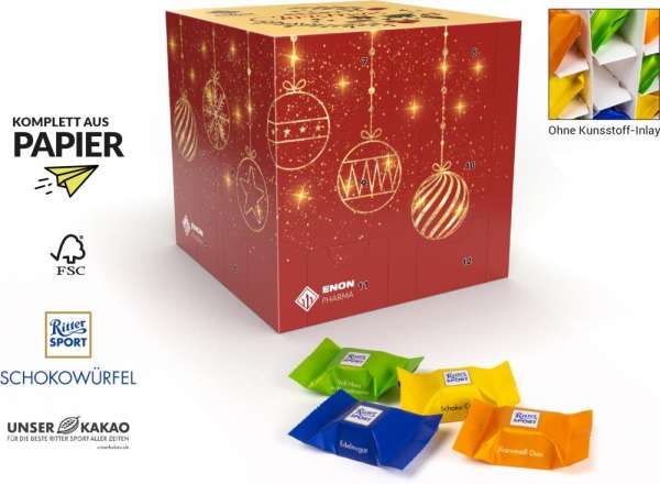 Ritter Sport Schokowürfel Adventskalender &quot;Würfel&quot; Eco 192g mit 4c Druck