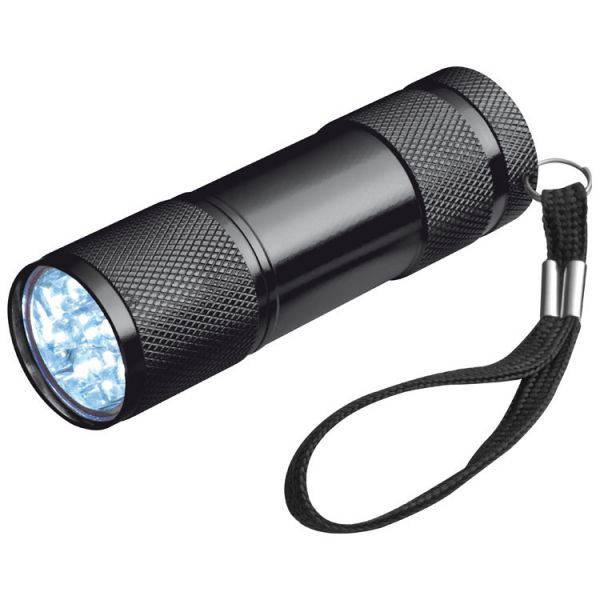 Taschenlampe aus Aluminium mit 9 LEDs, inkl. Batterien in einer Box
