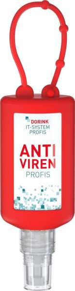 Hände-Desinfektionsspray (DIN EN 1500), 50 ml Bumper rot, Body Label (R-PET)