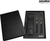 senator® Image Black Line Set - Drehkugelschreiber und Füllhalter in Box mit Lederetui