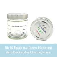 Eismixglas und Portionsbeutel Eispulver im Geschenksäckchen