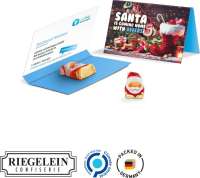 Werbekarte Visitenformat aus weißem Karton mit Abreißperforation Mini-Schoko Weihnachtsmann Edelvoll