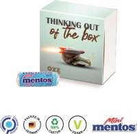 Streichholzschachtel Werbeverpackung aus weißem Karton Mentos Mini Kaudragee Rolle, Mint