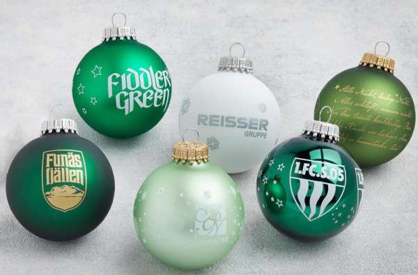 Weihnachtskugel 8 cm 3 Kugeln pro Box mit 2-3fbg. Tampondruck