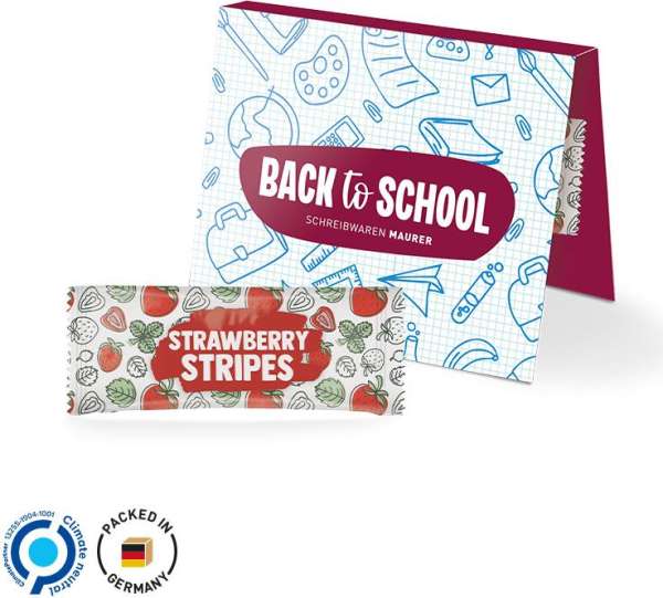 Werbekarte Midi aus weißem Karton mit Abreißperforation (Rücken 10mm) Fruit Stripes Strawberry