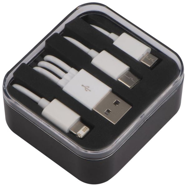 Kunststoffbox mit 3 in 1 USB-Ladekabel