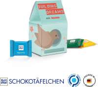 Standbodenbox Werbeverpackung aus weißem Karton 6 Ritter SPORT Schokotäfelchen Mischung: Alpenmilch,